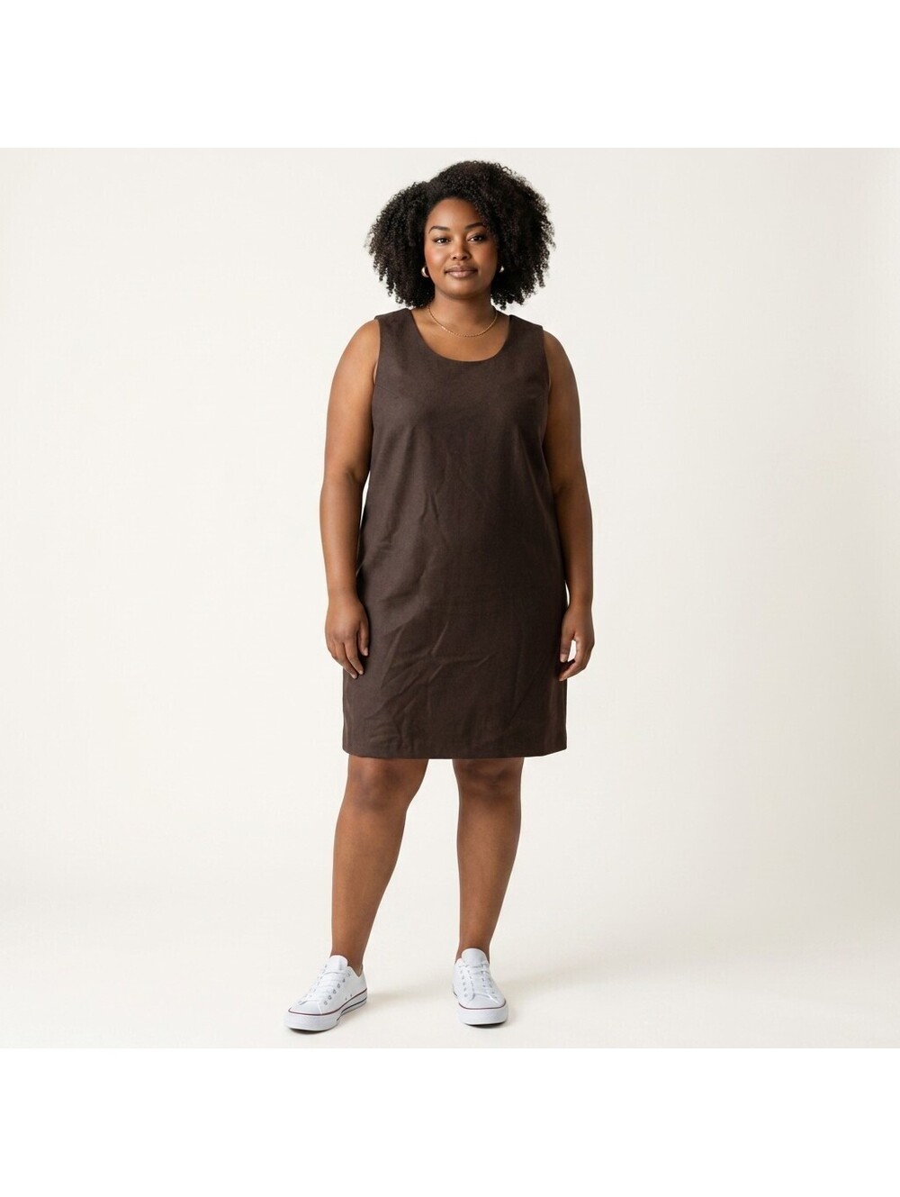 Harve Benard Dress Women XL Brown Shift Midi Sleeveless Wool Lined Classic Fit